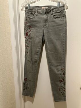 DRIFTWOOD Jackie Olive Color Straight Leg Jeans w Floral Embroidery W27 L28